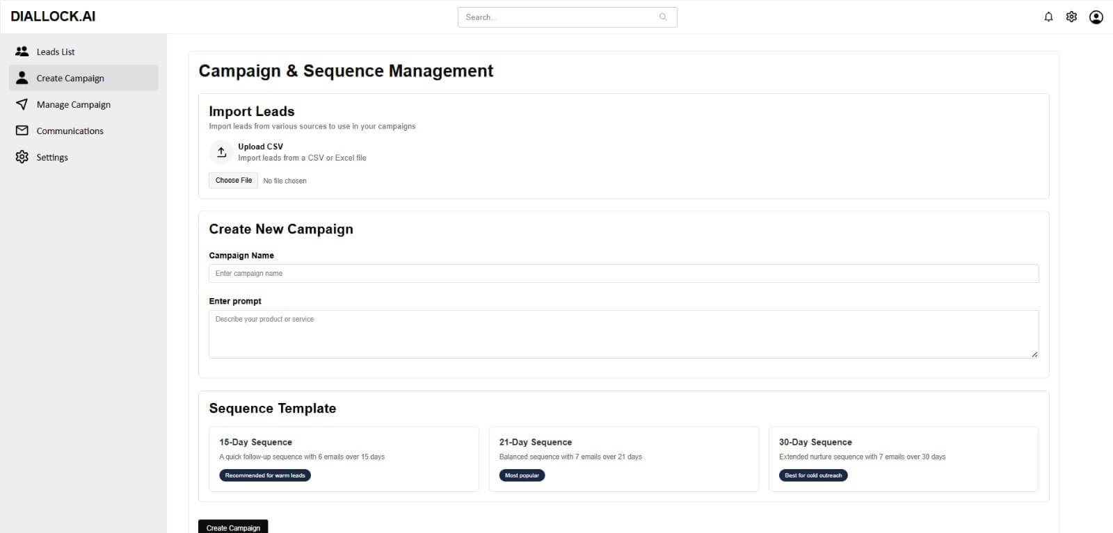 DIALLOCKAI workflow step: Campaign Creation & Lead Upload